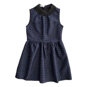 Wo Xing Wo Su Black Pearl Collar Teardrop Navy Blue Party Dress Women's Size M